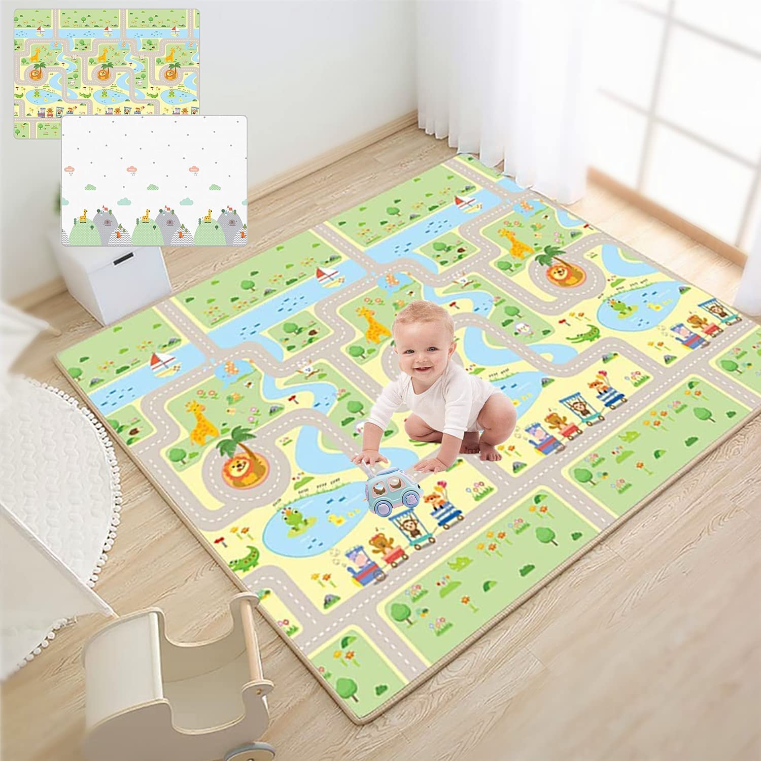 Tappeto Pieghevole Imbottito per Bambini Grande 71 Doppia Faccia Tappeto per Neonati Tappetino da Pavimento per Interni Esterni,Materiale XPE,Non tossico,Impermeabile,Antiscivolo,Senza BPA