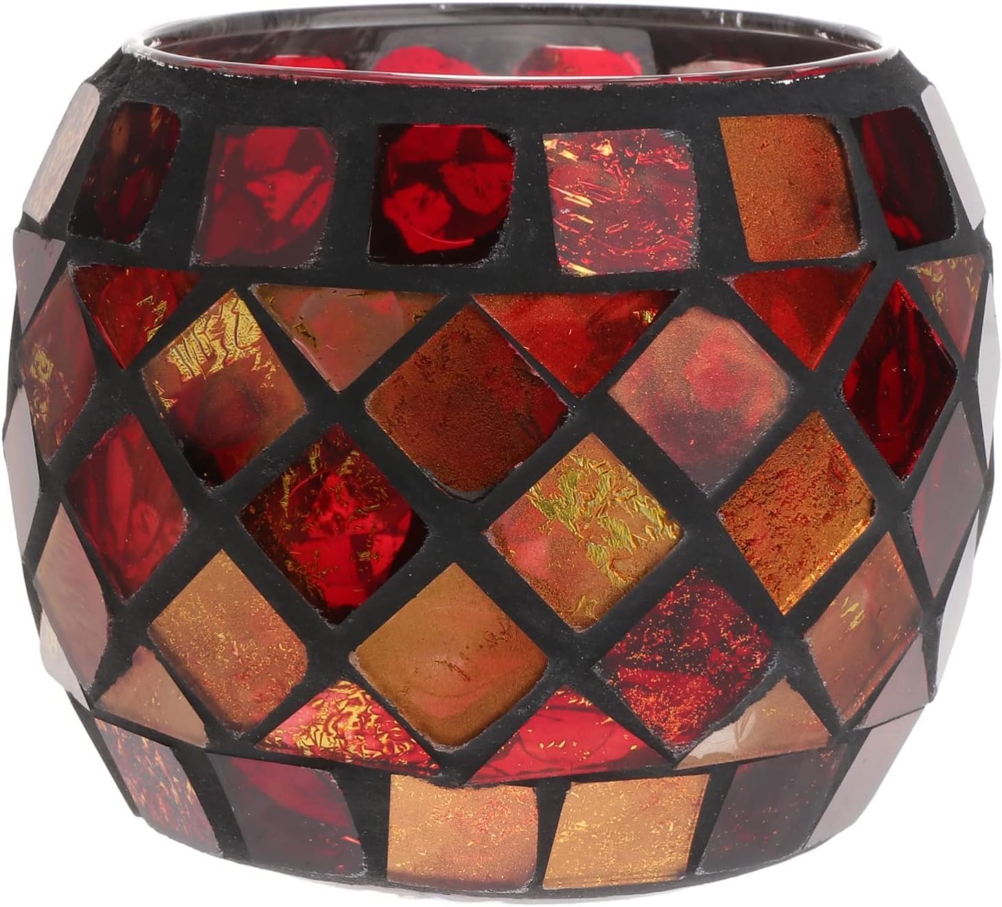 SPHINX Glass Votive Candle Holder, Tea Light Candle Holders for home decorations, for Weddings, Dinner Parties, Candle Light Dinners, Gift - (Mosaic Red Mix - 1 Piece)