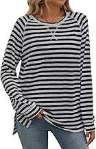 Womens Long Sleeve Tops Striped Sweatshirts Casual Crew Neck Tops Basic T Shirts Spring Autumn Winter Tunic Clothes M-XXL