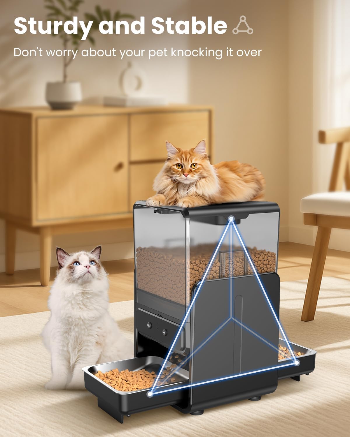 Automatic Cat Feeder with 5G WiFi for 2 Cats, Adjustable Height for Small Pets, Dual Bowls, 20 Cups/5L Dry Food Auto Pet Dispenser, Voice Record, Timed Cat Feeder with APP Control