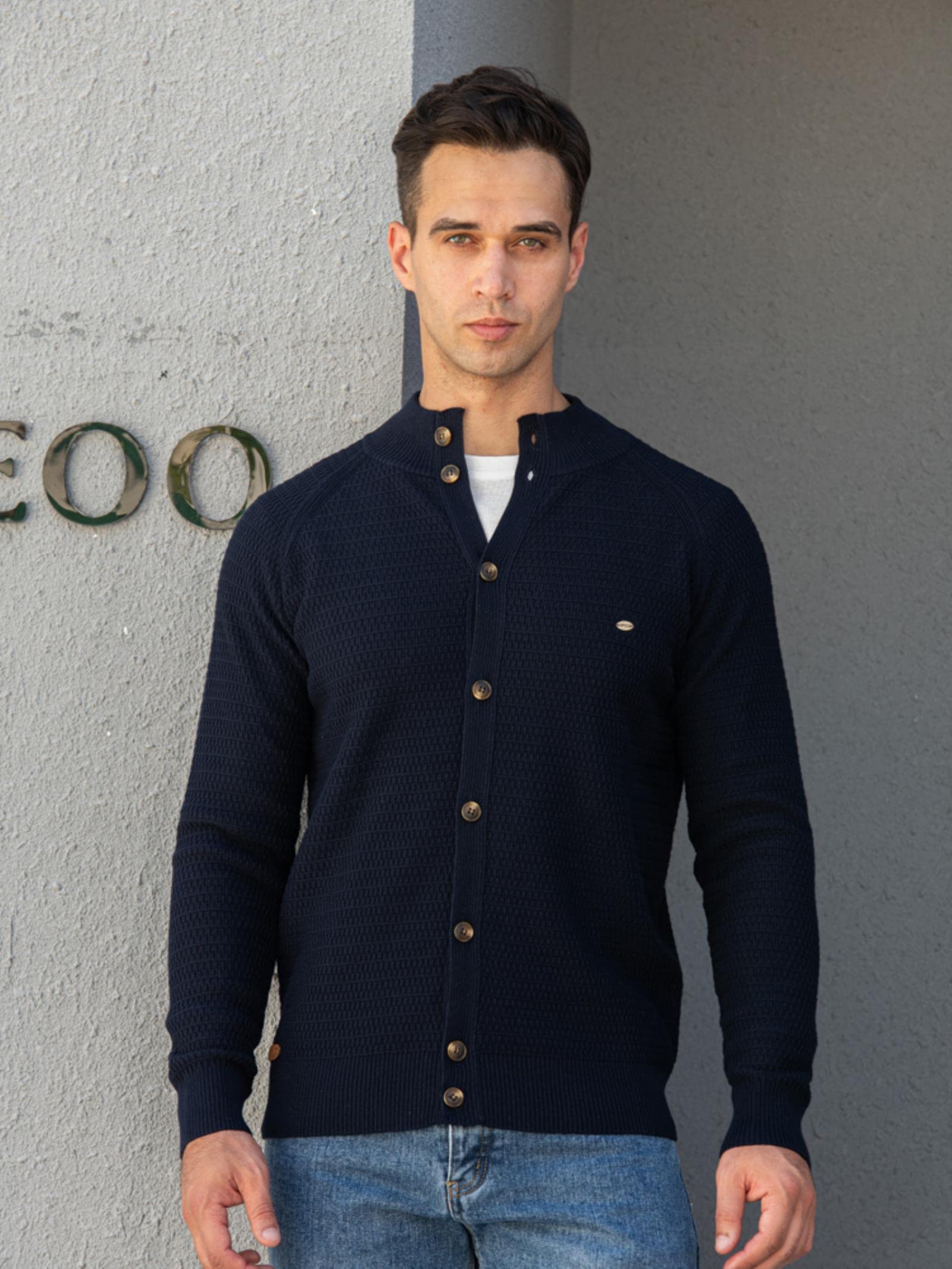 Cardigan da uomo lavorato a maglia in cotone Button Down falso maglione a collo alto uomo nuovo inverno moda designer cardigan da uomo