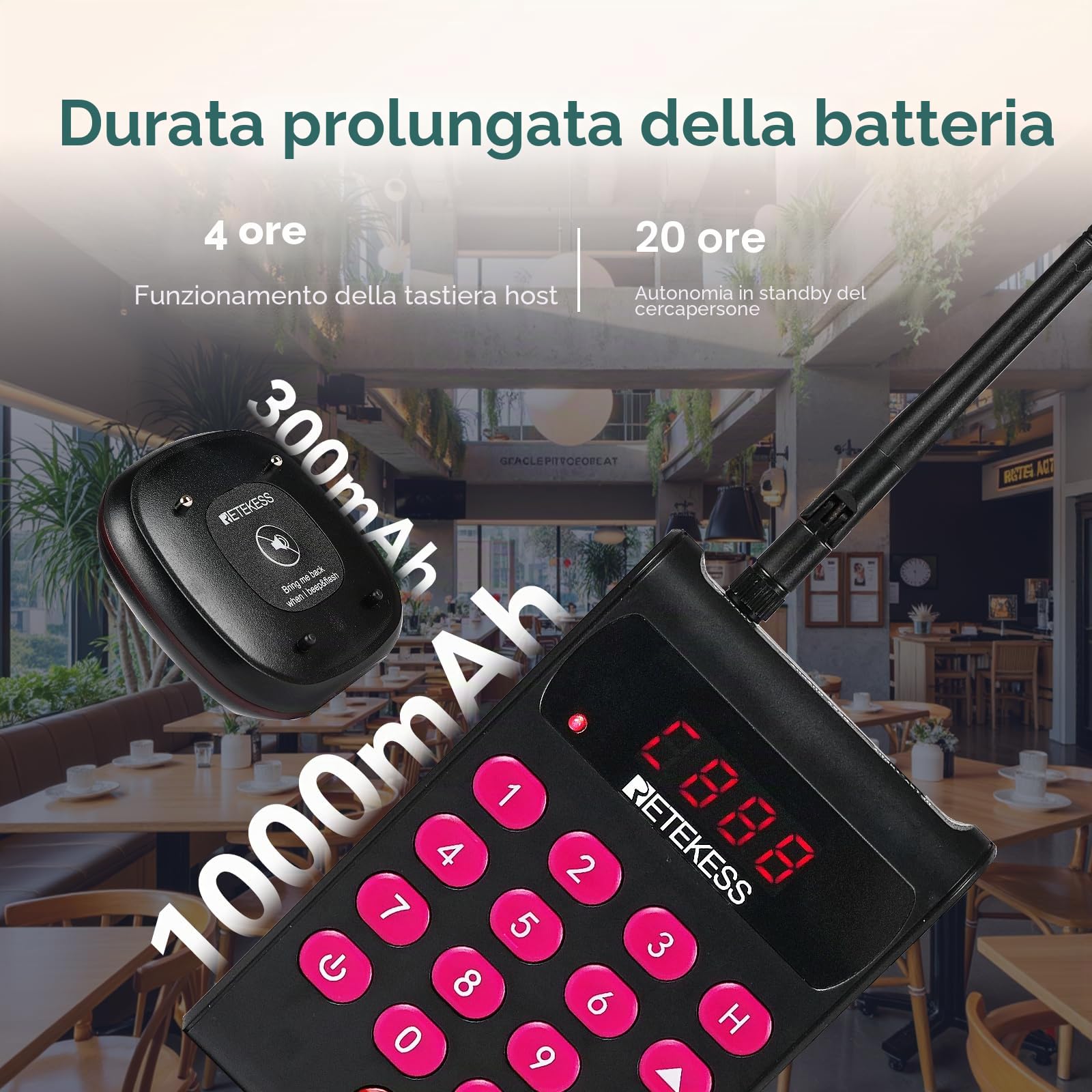 Retekess TD161 Cercapersone Ristorante, Pager Ristorante, 40 Cercapersone | per Area Ristoro, Centro di Intrattenimento, Resort, 500M All'Aperto, Tastiera Rimovibile, Pulsante Mute