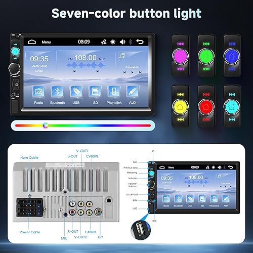 Miniatura 5 de Pantalla táctil Bluetooth estéreo para automóvil de doble DIN de 7 pulgadas, radio de automóvil doble DIN compatible con enlace de espejoradio FMEQ
