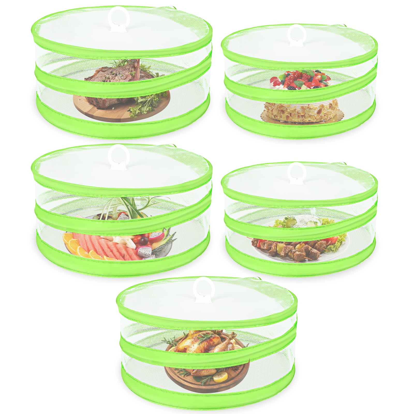 AOOWU 5 Pack Mesh Food Cover Tent Pop Up, Mesh Pop-Up Food Covers, Reusable & Collapsible Protectors Domes Food Nets, Insect Fly Proof Fine Mesh Screen Tents for Fruit, Kitchen, BBQ, Picnics, Camping