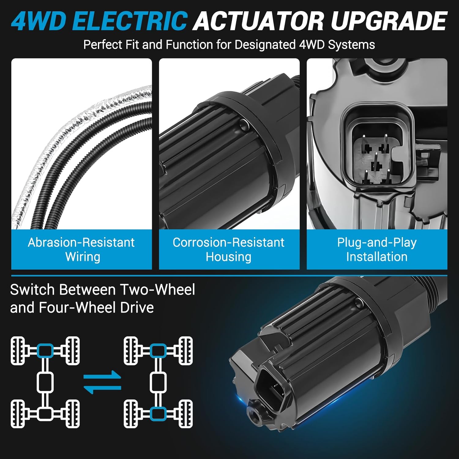600-490 4WD Actuator and Harness Kit Compatible with GMC K1500 K2500 K3500 Yukon/Chevrolet K1500 K3500 Tahoe Blazer Suburban 4WD Electric Actuator Upgrade, Replaces 26060073 88959465