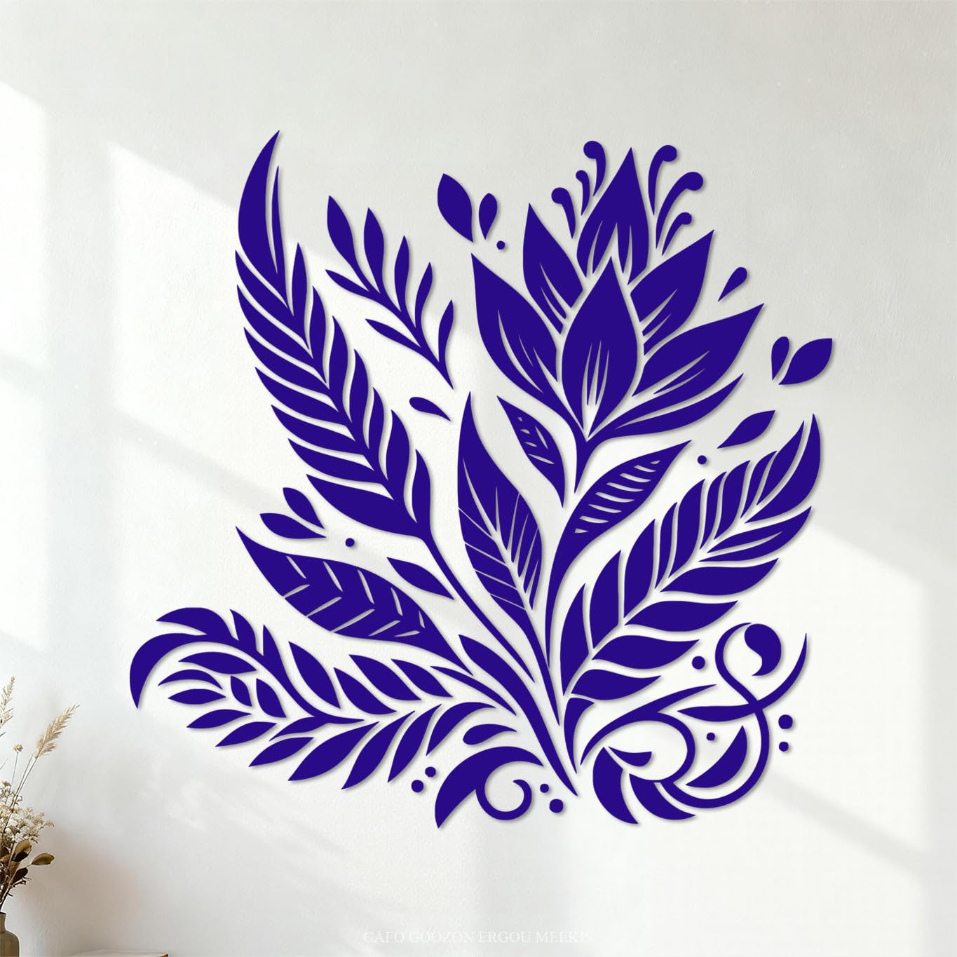 Wall Decals Elegant Floral Pattern with Leaves Flowers and 54.6x54.9cm Glass Stickers DarkBlue โ image 1