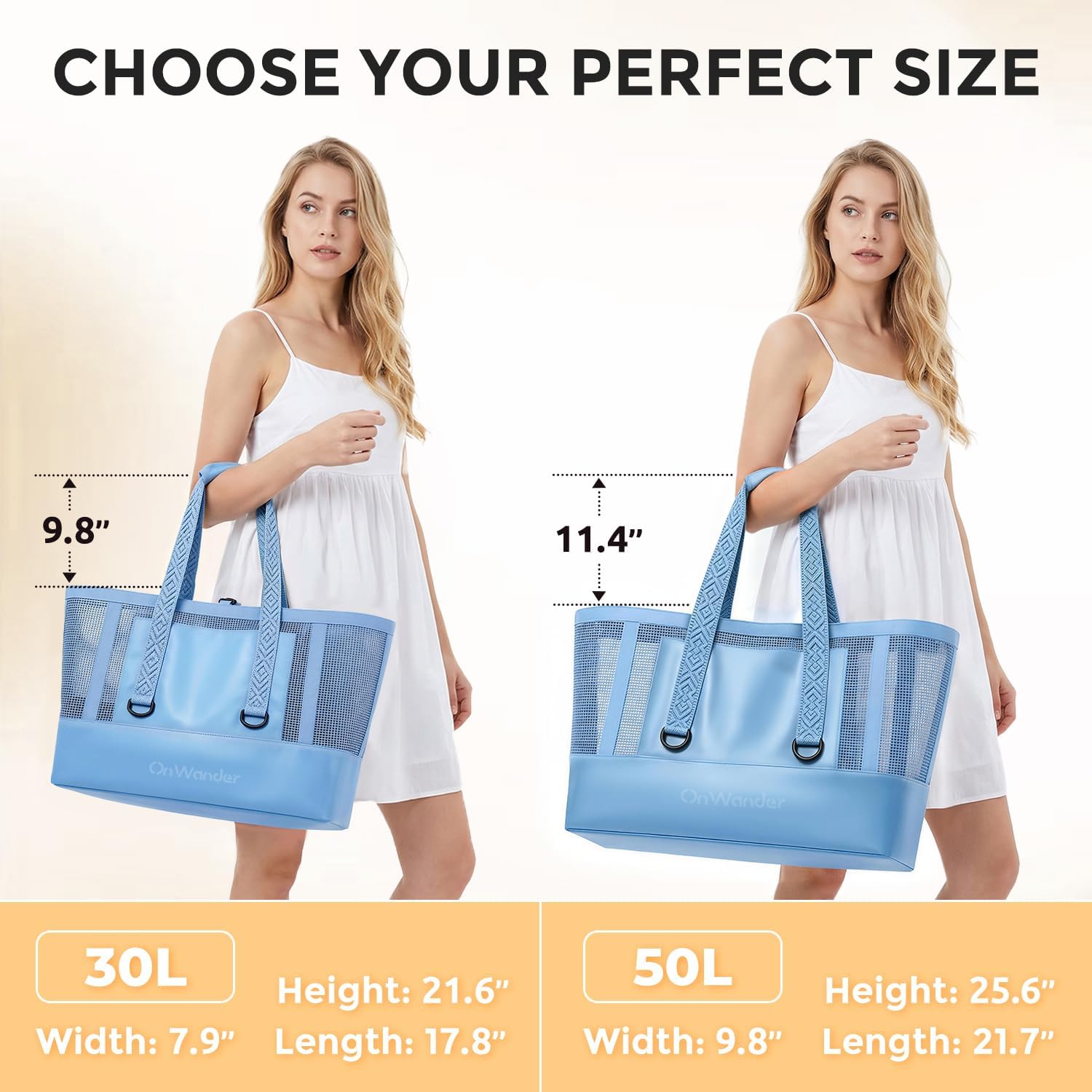Large Mesh Beach Bag, Waterproof Bottom Tote, Structured Design Waterproof Pocket, Sandproof Pool Bag for Cruise Gym image 2
