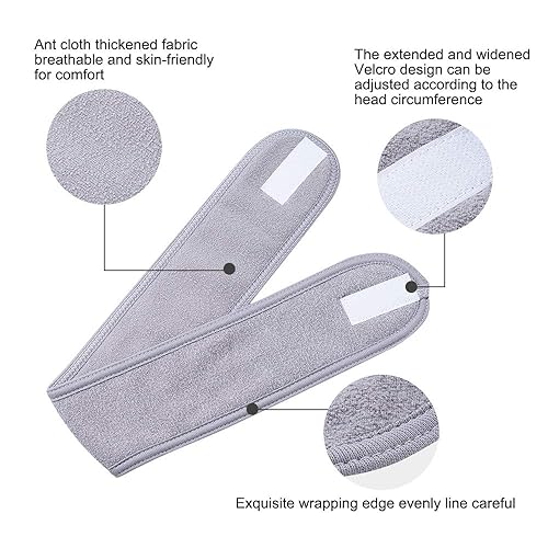 Miniatura 4 de 4 diademas de spa facial (blanco, negro, rosa, gris), envoltura de baño de maquillaje, diadema deportiva, toalla elástica con cinta mágica