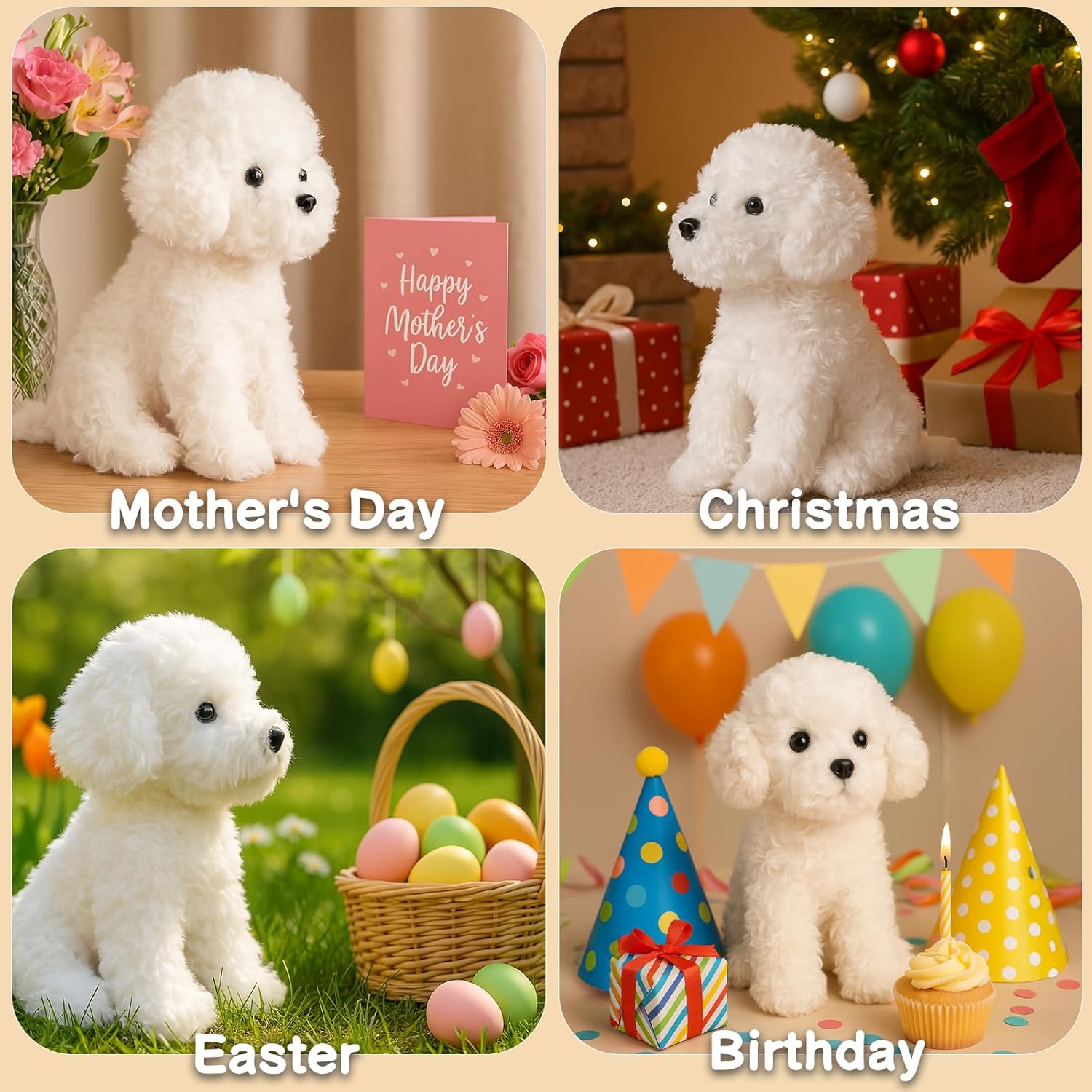 White Toy Poodle Stuffed Animal Dog Puppy - Bichon Frise Maltese Maltipoo White Labradoodle Plush Toy for Kids and Babies - Perfect Birthday & Easter Gift, 12.6" - Image 9