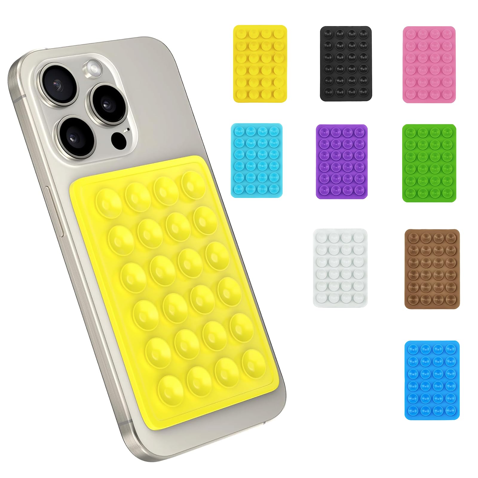 9 Packs Suction Phone Case Mount, Silicon Adhesive Phone Accessory for iPhone and Android, Hands-Free Fidget Toy Mirror Shower Phone Holder, Tiktok Videos and Selfies (Multicolored, Rectangle)
