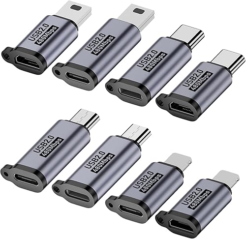 Adaptador USB C a Micro USBMini USBIluminación, Conversor USB CMicro USB, Micro USB 2.0 a Tipo CIluminaciónMini USB (8 unidades)