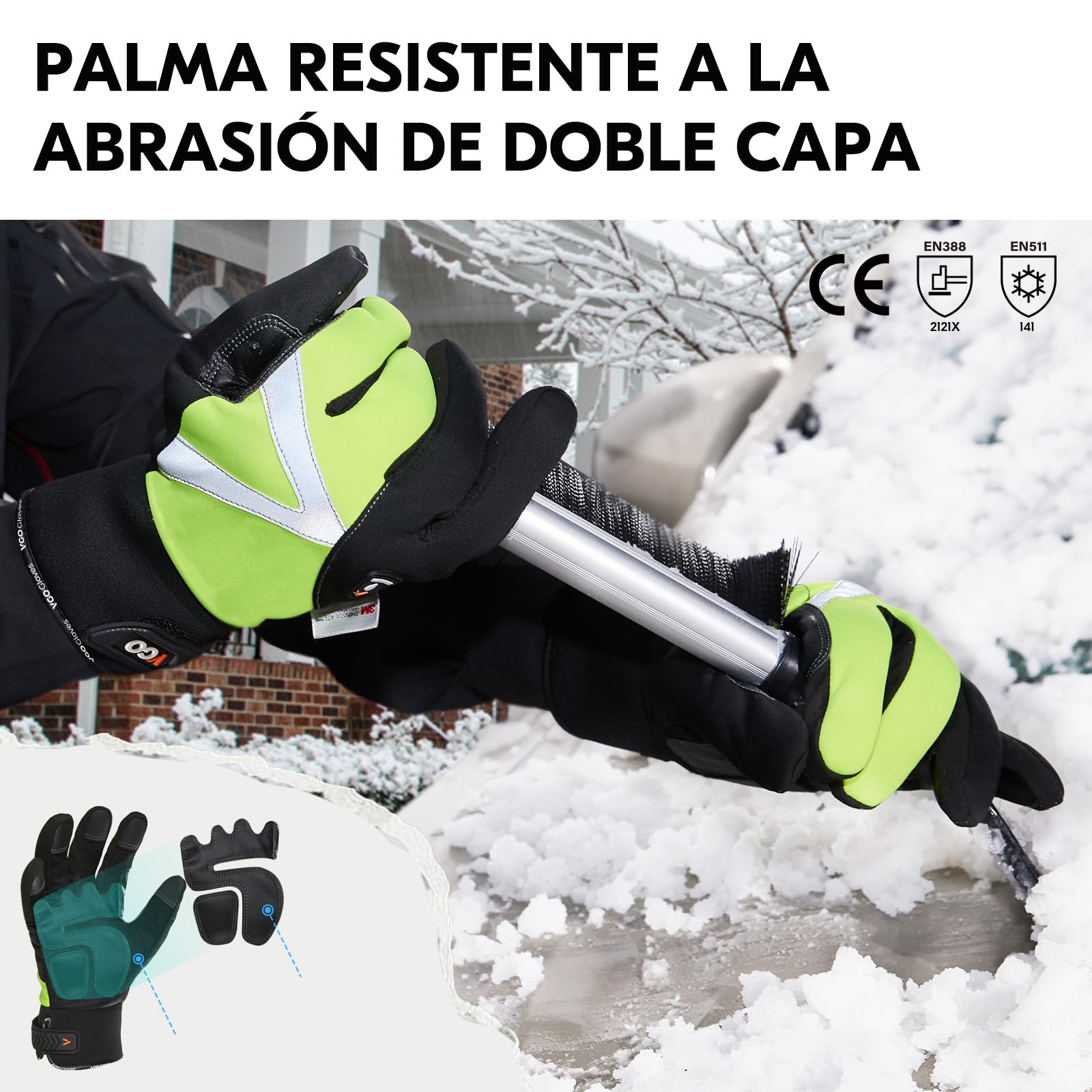 Vgo... 2 pares Guantes Invierno Hombre Impermeable -20 ℃, Touchscreen Guantes de Trabajo Frio Extremo para Carpintería Almacén Jardineria Scooter Montaña