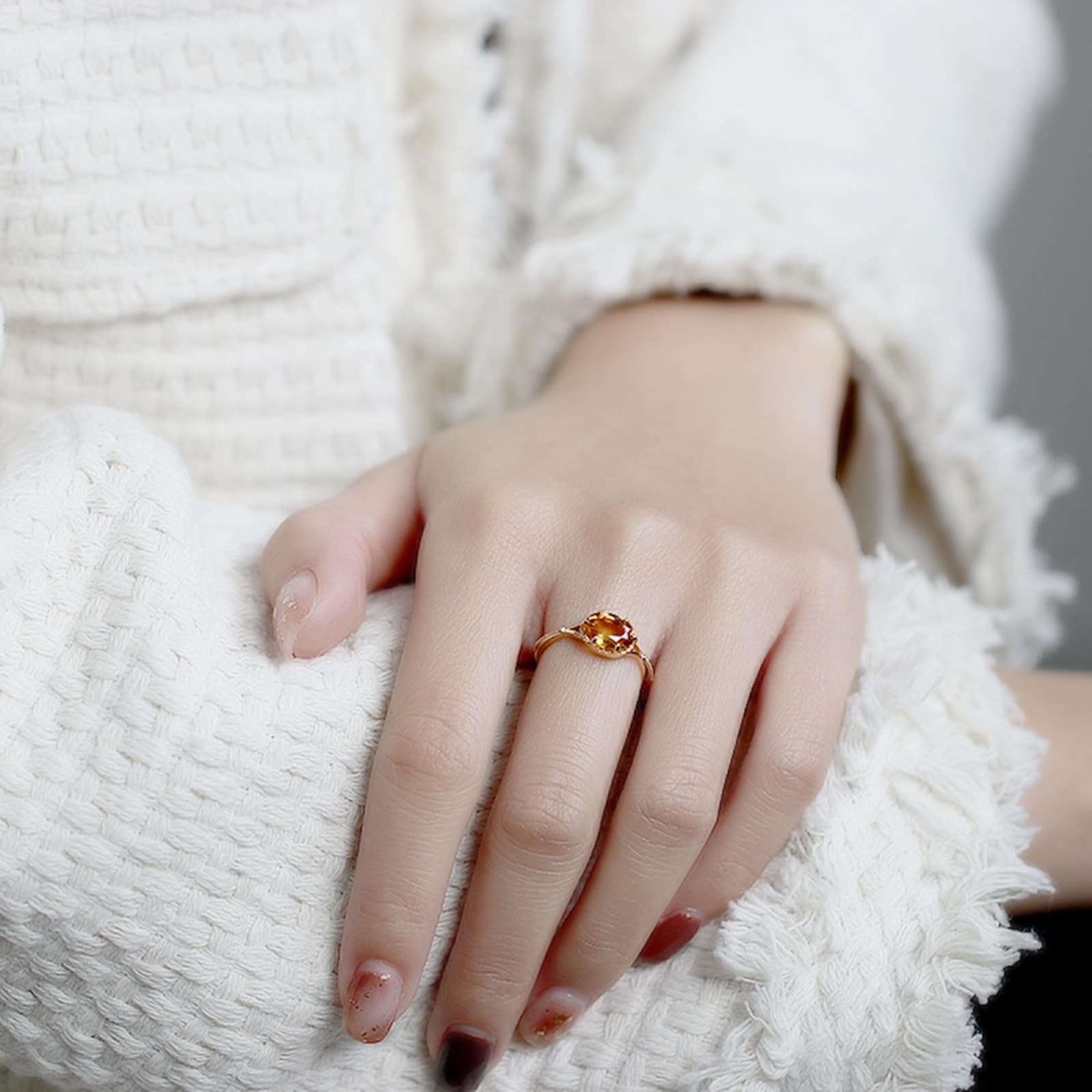 Anello solitario in vero oro 9 K/14 K/18 K con citrino giallo ovale, anello solitario per partner