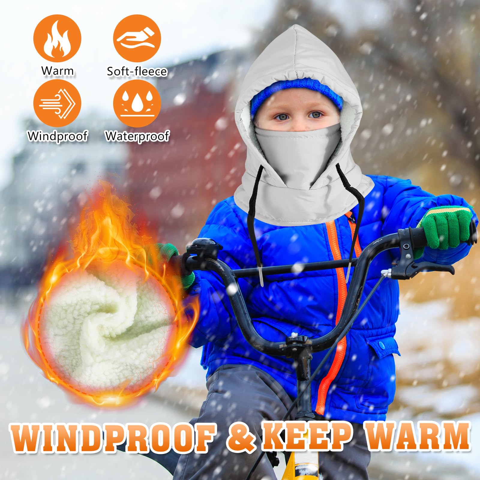 Pasamontañas Niños de Invierno, Gorro Térmico Impermeable con Máscara de Esquí Ciclismo, Prueba de Viento Cálido Sombreros Gorro Forro Polar con Capucha Calentador de Cuello Niños Niñas