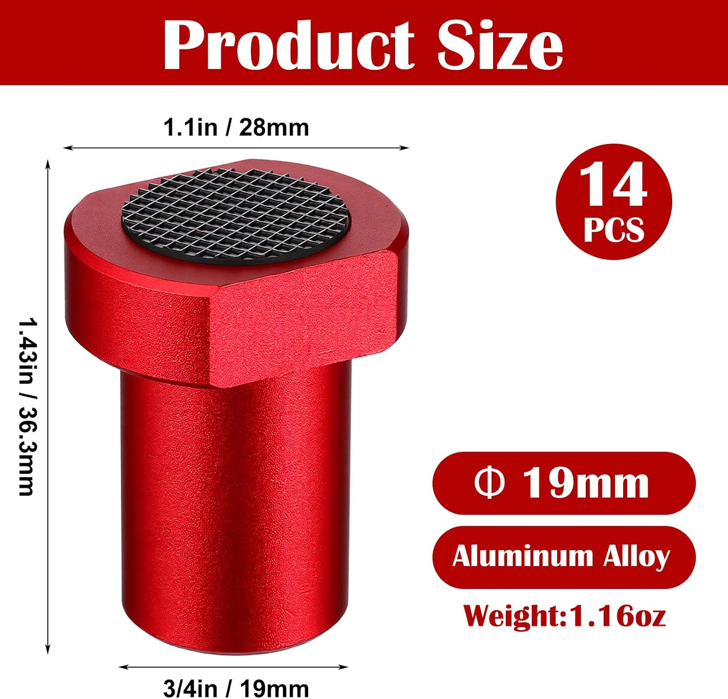 14-Pack 3/4" Bench Dogs, Red Aluminum Alloy Bench Dog Stops Clamp with Non-Slip Pads for MFT Worktables & Woodworking