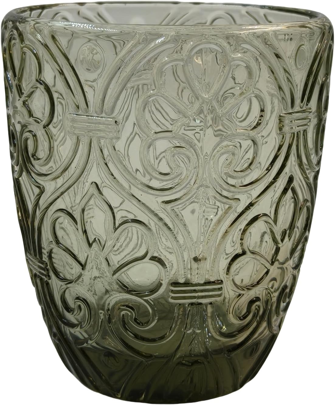 Glass Bathroom Tumbler Cup 10oz Embossed Floral Design Decorative Green Mouthwash Cup Toothbrush Holder for Bathroom Vanity