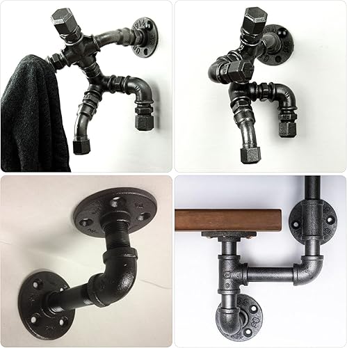 Miniatura 5 de DSDS Paquete de 10 bridas de piso de 4 agujeros de 12 pulgada, brida de piso de hierro maleable industrial rústico negro para estantes de tubería,