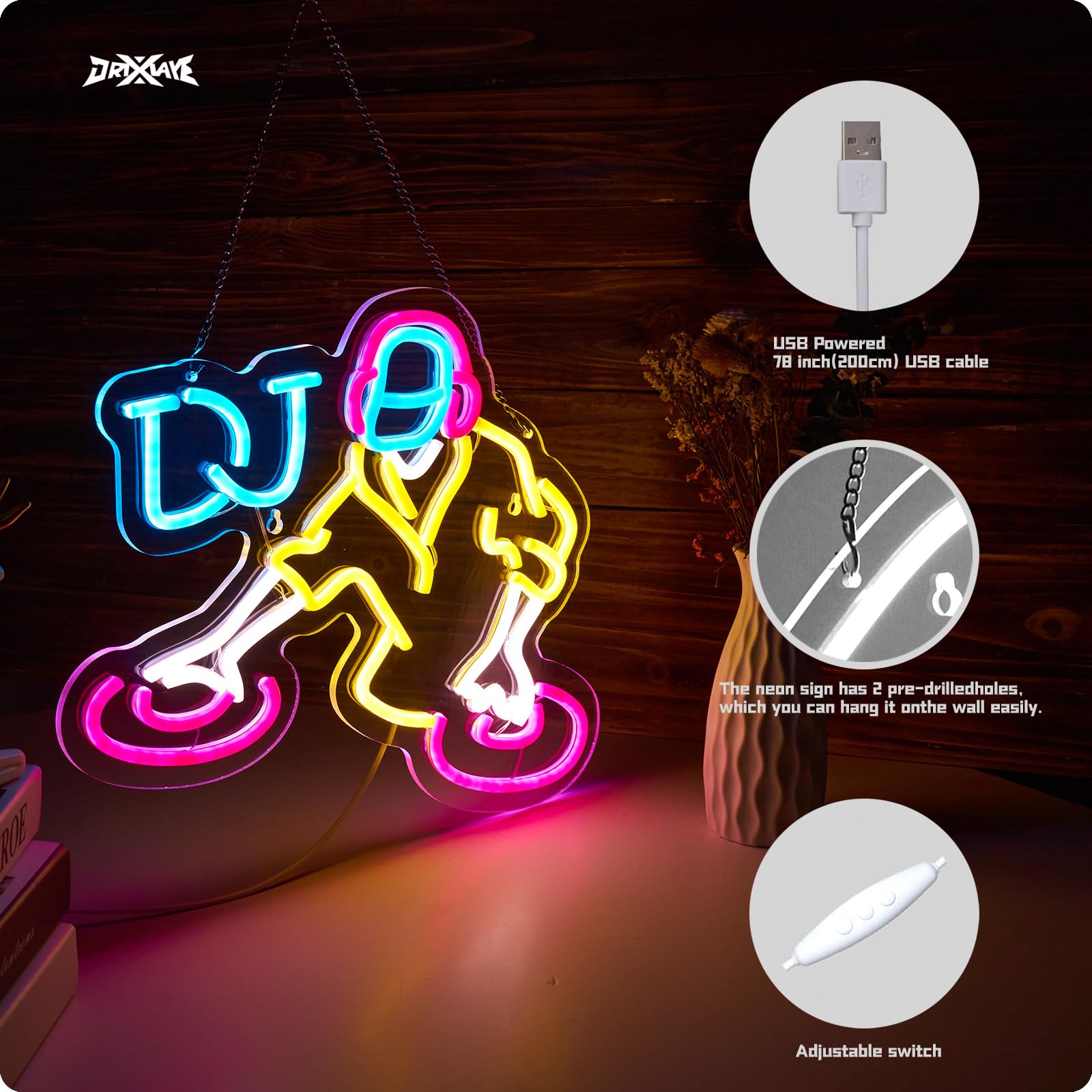 Neonowy znak DJ do dekoracji ścian dekoracja pokoju nastolatka prezenty na urodziny pokój dziecięcy artystyczna dekoracja pokoju chłopców dekoracja pokoju zabaw dekoracja sypialni
