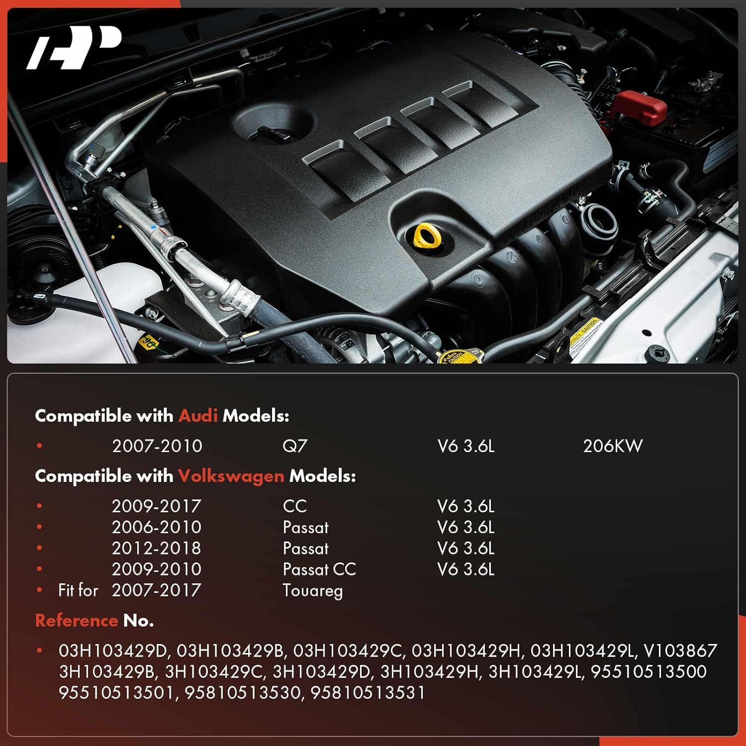 A-Premium Upgraded Aluminum Engine Valve Cover with Gasket, Bolts and Oil Filler Cap Compatible with Volkswagen Passat 2006-2010/2012-2018, CC 2009-2017, Touareg 2007-2017, Passat CC & Audi Q7, 3.6L