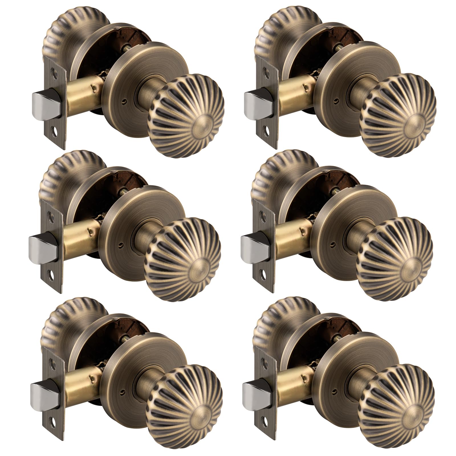 Ncsen Antique Brass 6 Pack Door Knob Interior With Push Lock