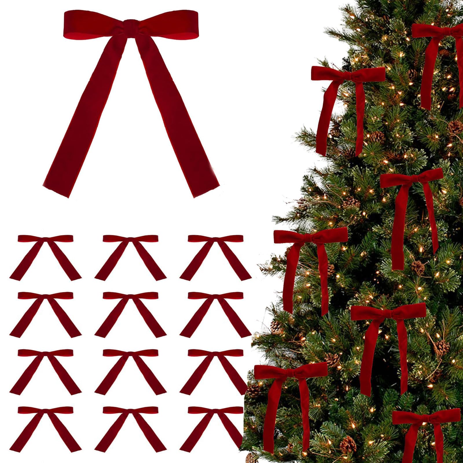 12 Burgundy Velvet Bows for Christmas, Vintage & Home Decorations, Red