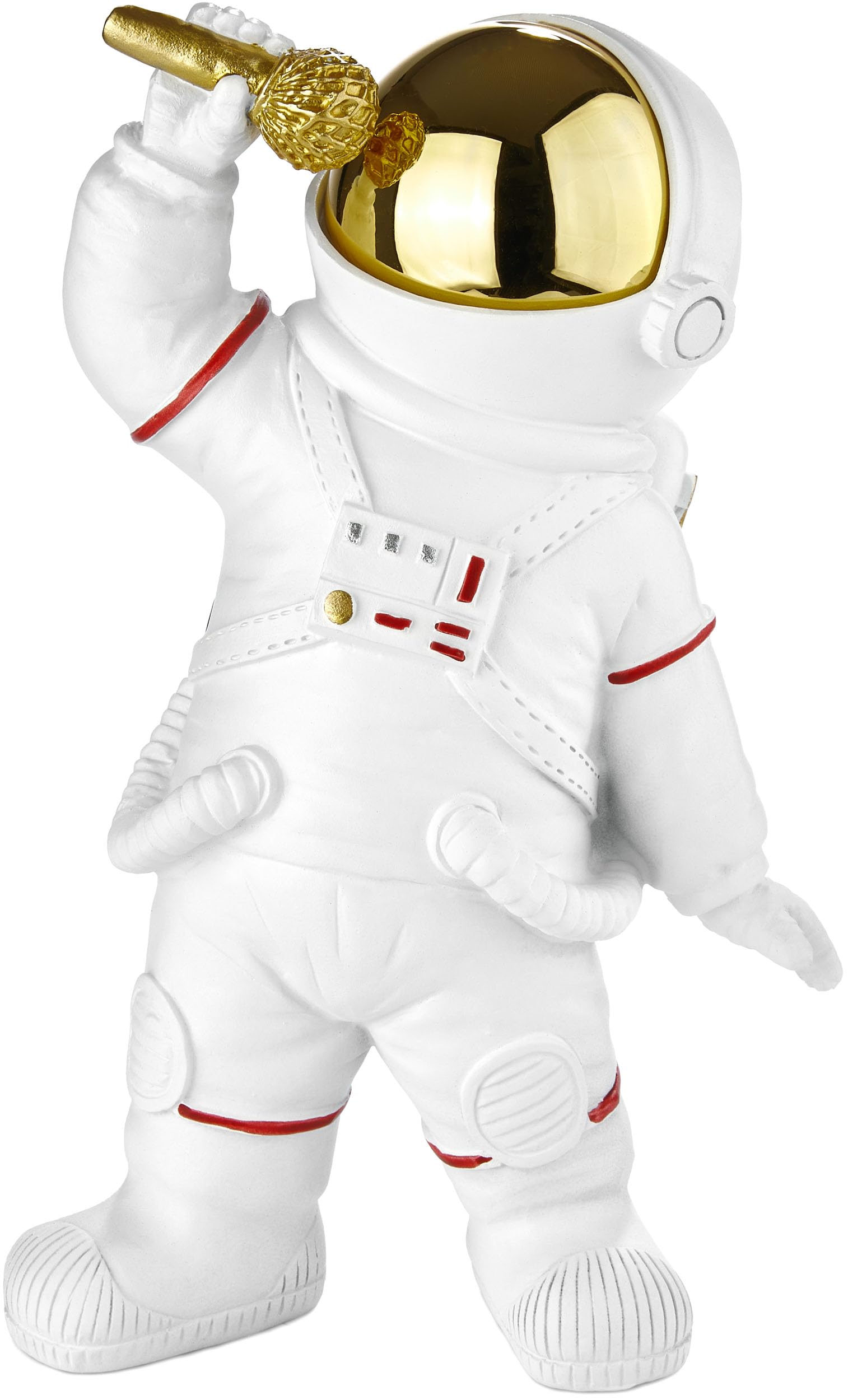 Brubaker Helmet: Gold Decorative Figure Astronaut Singer - 7.9 Inches (20 Cm) Spaceman Space Figure With Microphone And Chrome Plated Helmet - Hand Painted Modern Space Statue For Musicians - Gold And White
