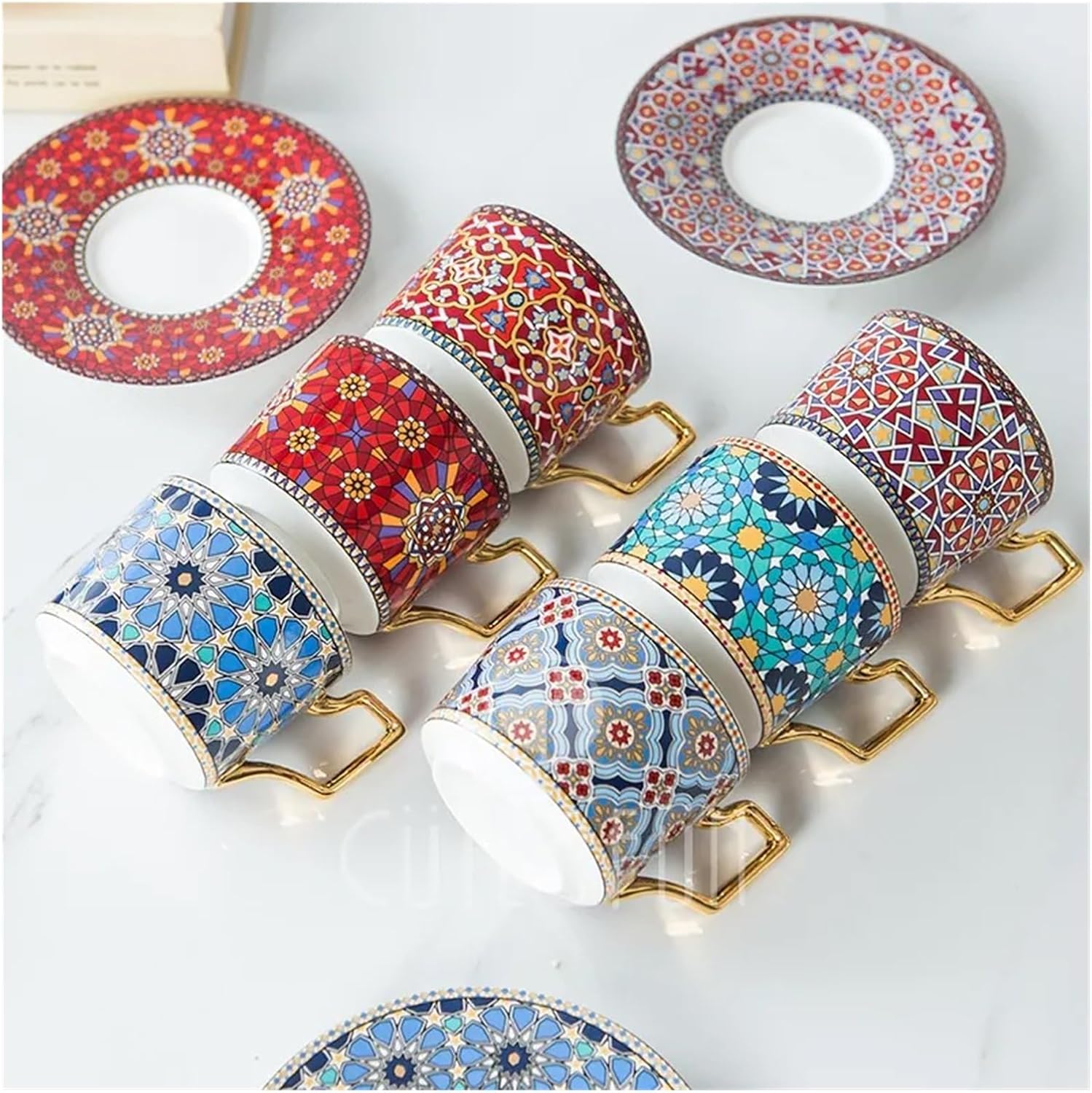 Luxury Coffee Cup and Saucer Set for Cappuccino, Latte, Espresso, Moroccan Style, Ceramic Tea Cup, Kitchen Tool(Color: 3)