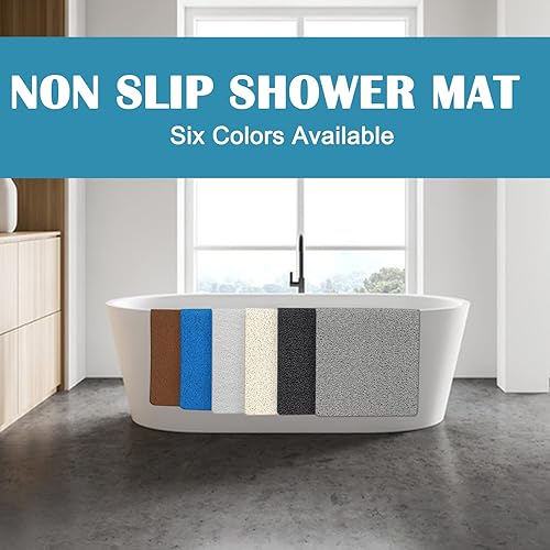 Miniatura 7 de Tapetes de ducha extragrandes antideslizantes, 23.6 x 47.2 pulgadas, tapete de lufa para ducha y baño, secado rápido, color marrón