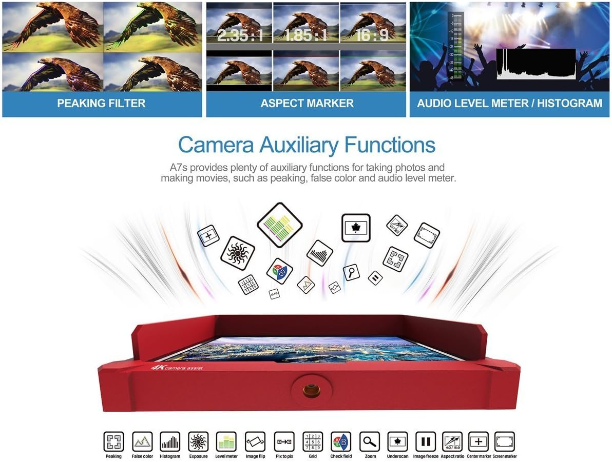 LILLIPUT A7S 7" IPS Camera Field Monitor, 1920x1200 Full HD Display, 4K HDMI Input & Loop Output, Peaking Focus Assist, Histogram, False Color, DSLR Camera Monitor for DSLR