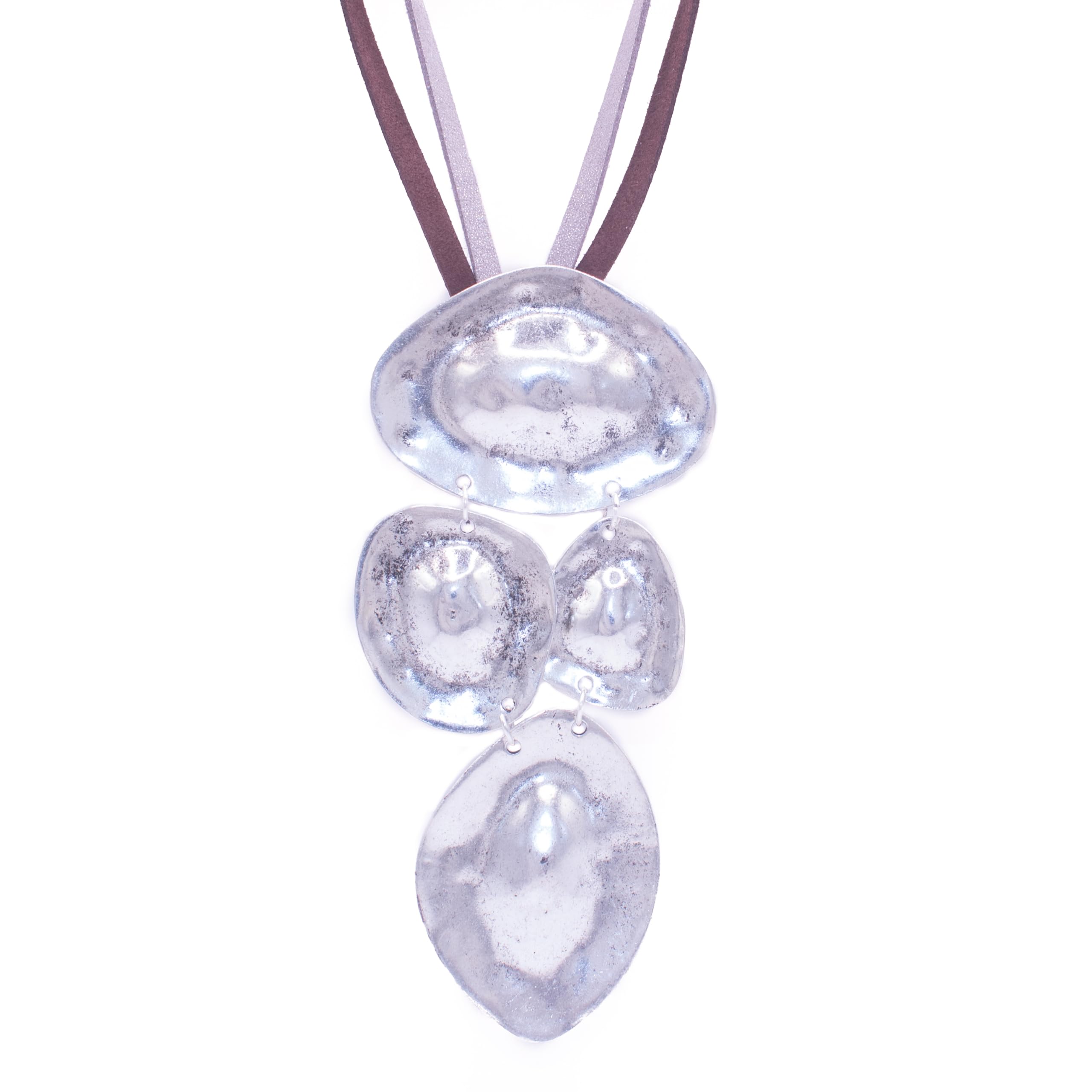 NILUXE DESIGN Colgante mujer largo – Collar plata tibetana acabado antiguo - Collares grandes con cadena de antelina de dos colores ajustable – Estilo hippie bohemio – Elegante y moderno