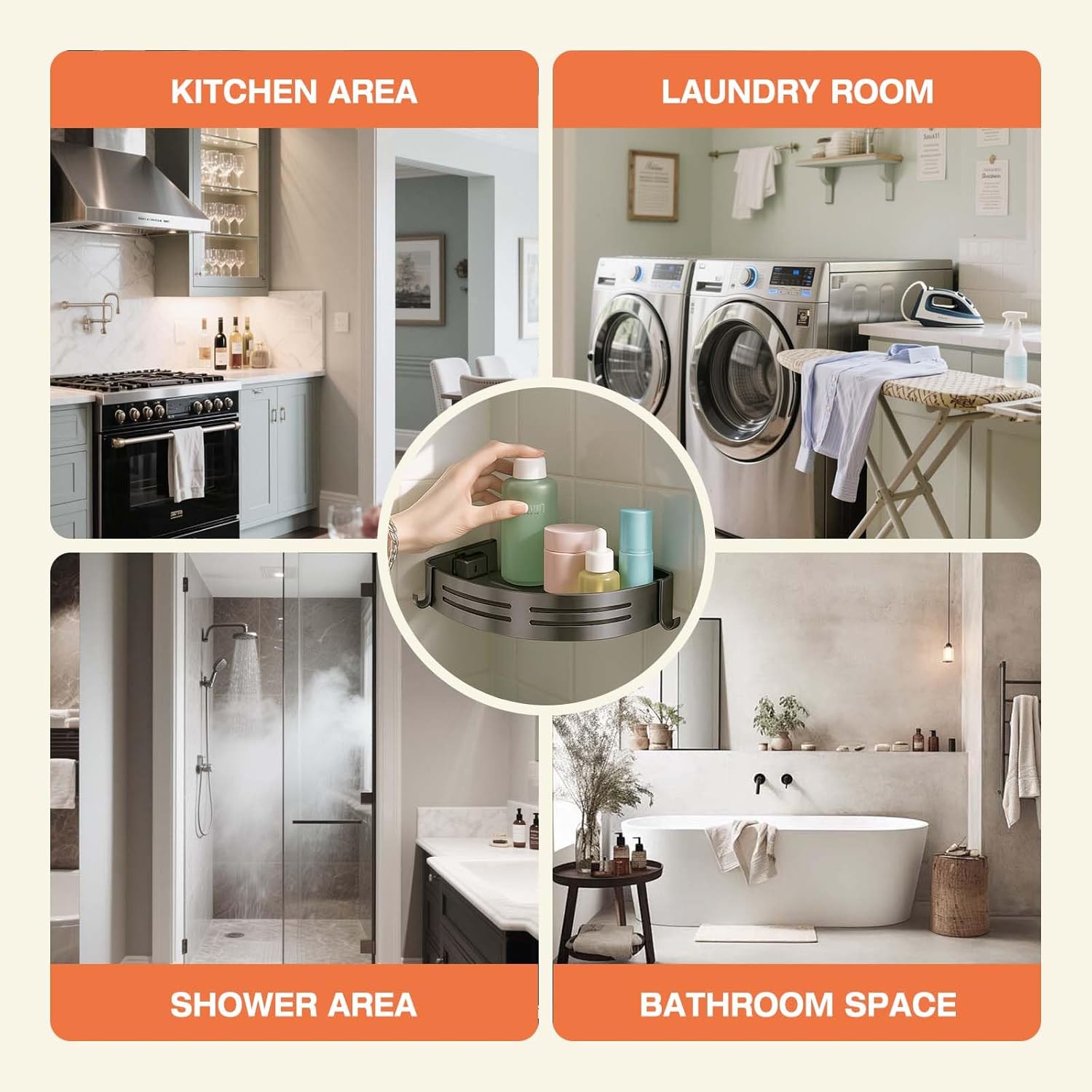 Lekesky Corner Shower Caddy Suction Cup, Corner Shower Shelf with Hooks, Bathroom Shelves No Drilling, Bathroom Organiser for Bathrooms Storage (Aluminum, 2-Pack, Gunmetal Grey)
