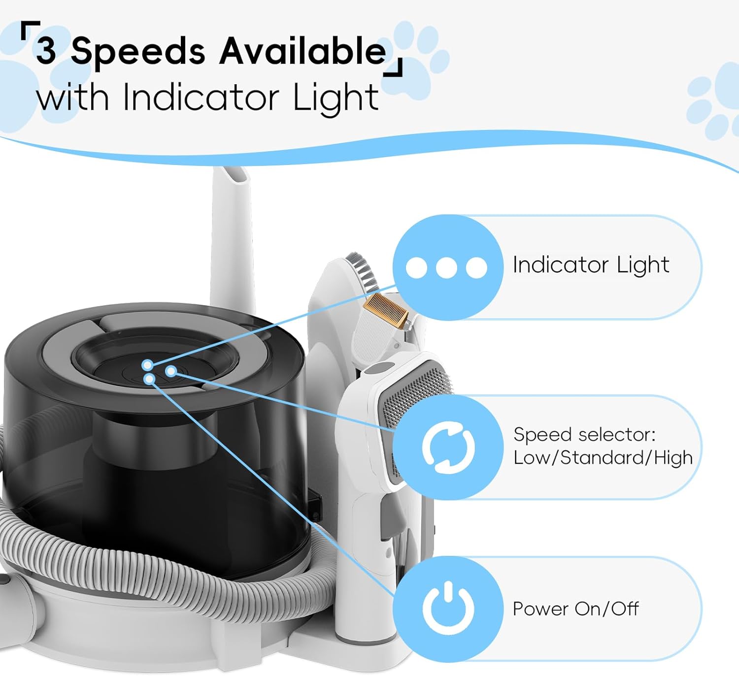 Control panel with power and suction settings