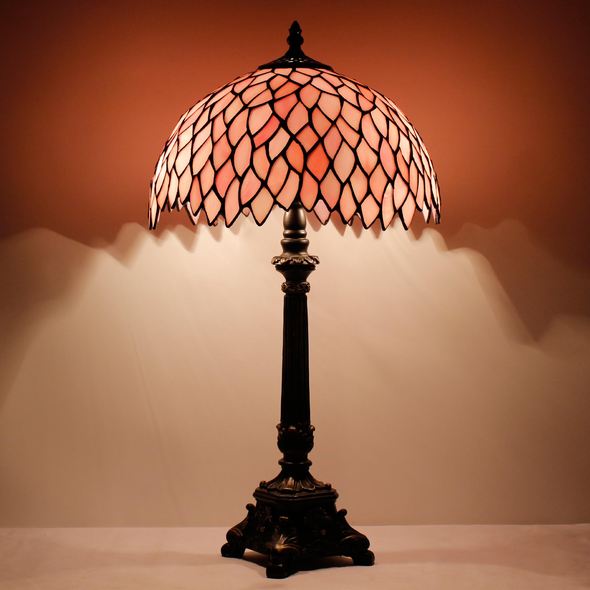 ZJART Tiffany Table Lamp Stained Glass 12X12X21 Inches Pink Wisteria
