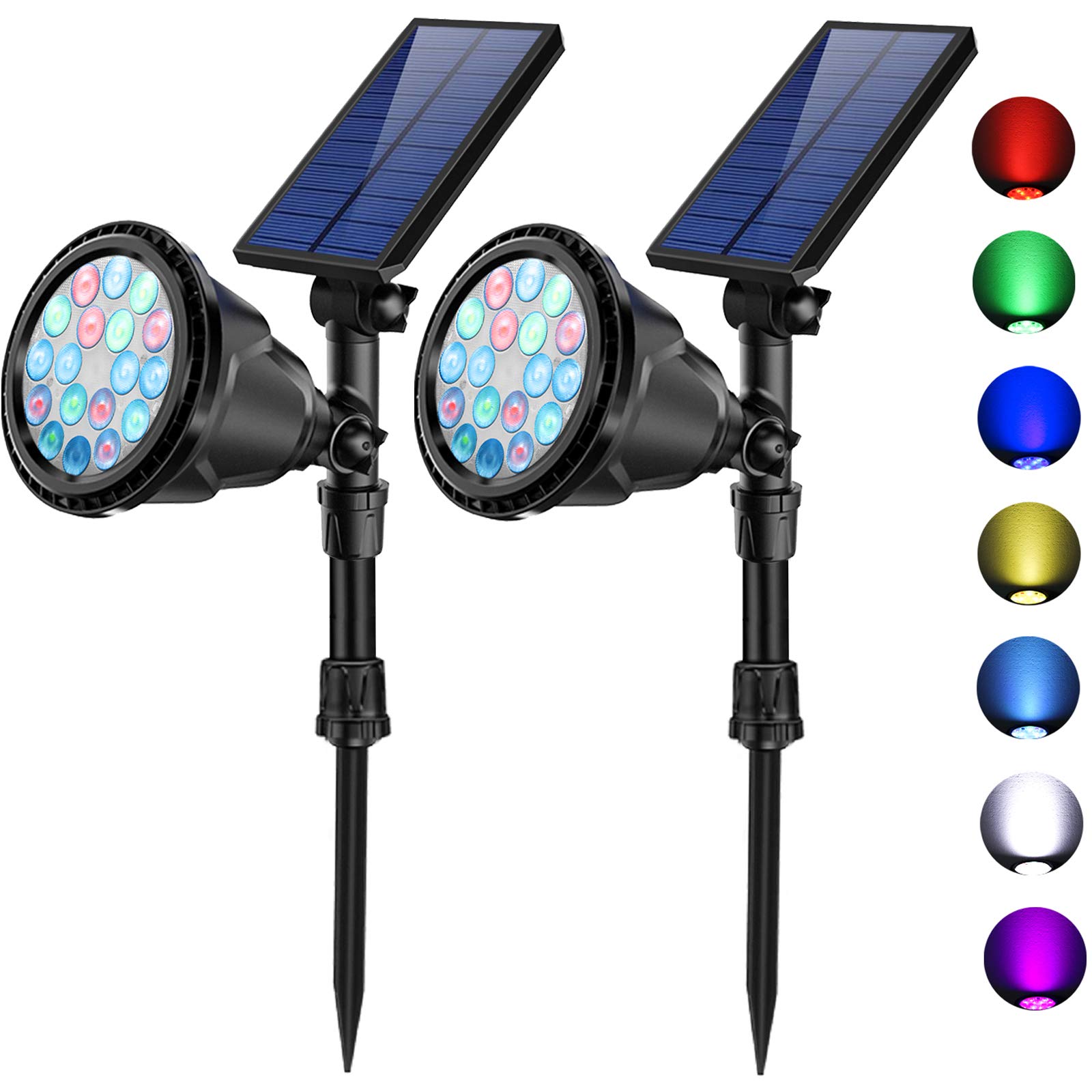 JSOT Solar Landscape Spot Light Outdoor 7 Color Changing Spotlight Flood Lamp Lighting for Garden Path Walk Garage Yard Patio Tree Pool Decorations (2Pack)