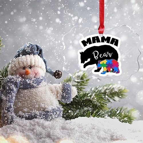 Miniatura 220 de Adorno de Navidad Mama Bear Novedad Acrílico Adornos de Navidad Mama Bear Autismo Rompecabezas Colorido Oso Navidad Colgante Ornamento Puzzle Piezas