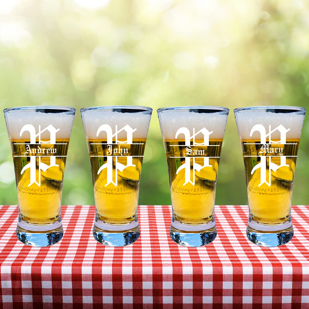 LAS VILLAS DESIGNS Personalized Pilsner Tasting Glass (Set of 4) | Fully Customizable | Clear Glass