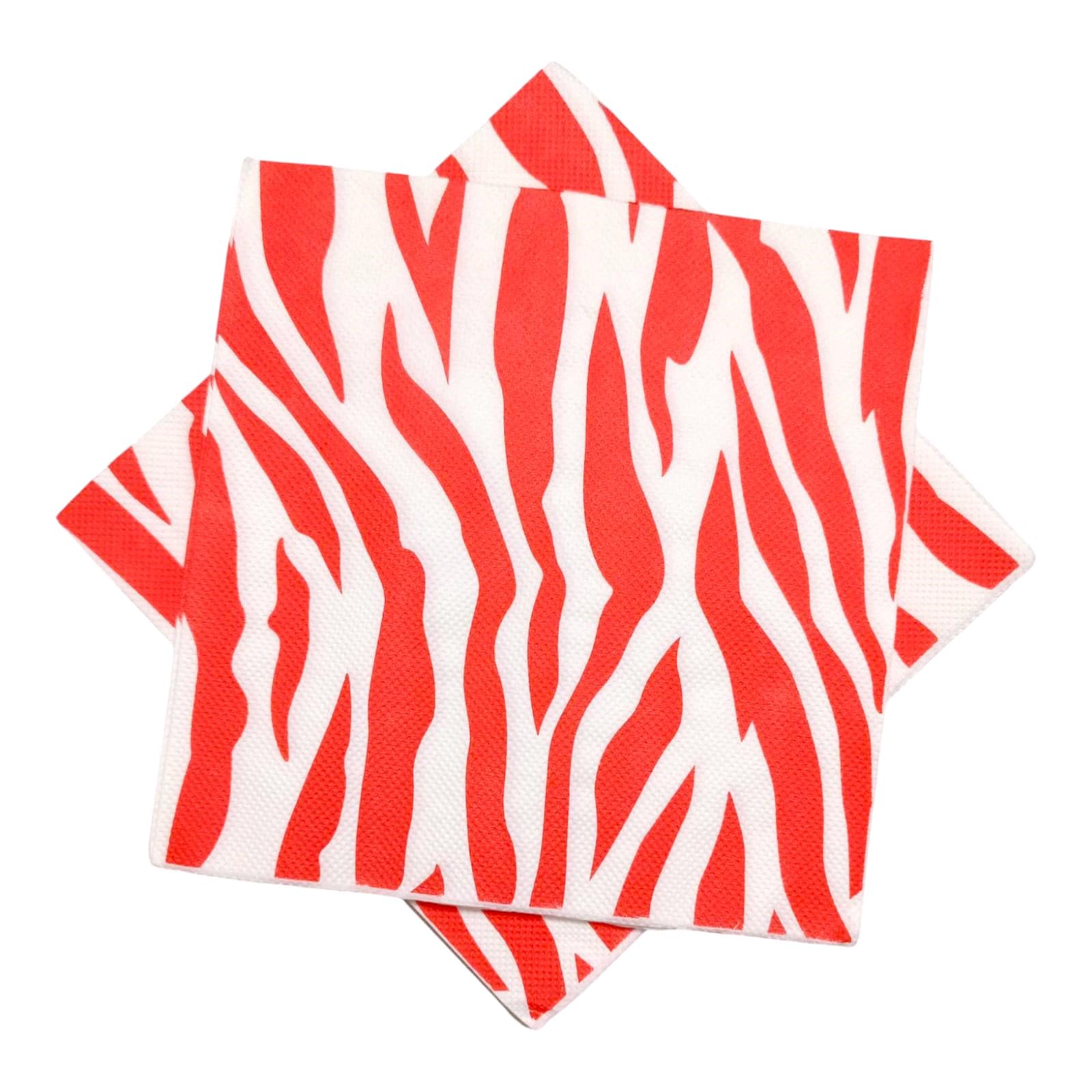 PARTY HONCHOOS Red & White Zebra Print Large Napkins | Christmas Napkins | Birthday Party | Circus | Carnival | Pack of 20 Paper Napkins
