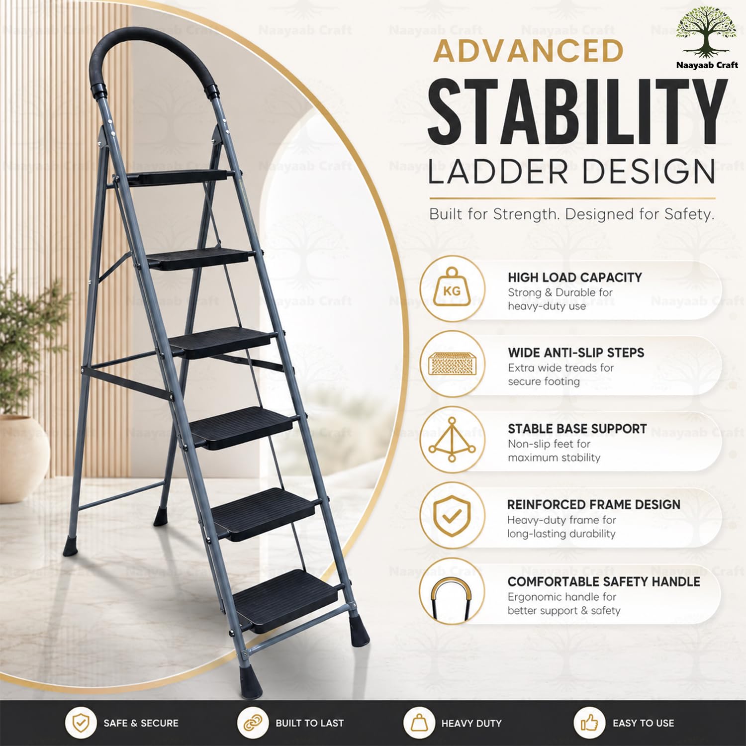 Naayaab Craft Folding Step Ladder - Heavy Duty & Portable -4