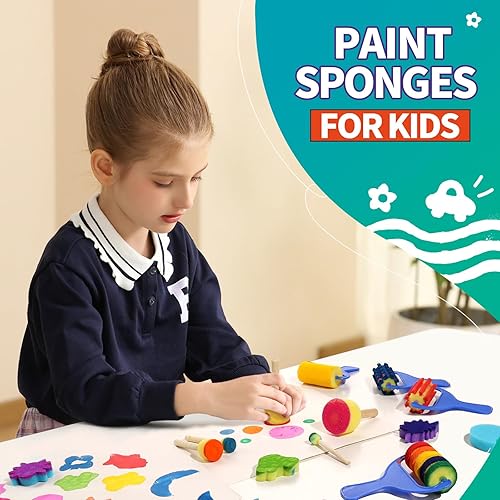 Miniatura 7 de YGDZ Esponjas de pintura para niños, 39 piezas de aprendizaje temprano para niños pequeños, pinceles de pintura, sellos de espuma, herramientas de