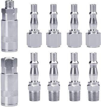 Pcl 10 Pcs Air Line Connectors - 1/4" BSP Compressed Euro Airline Quick Release Fittings, Male & Female