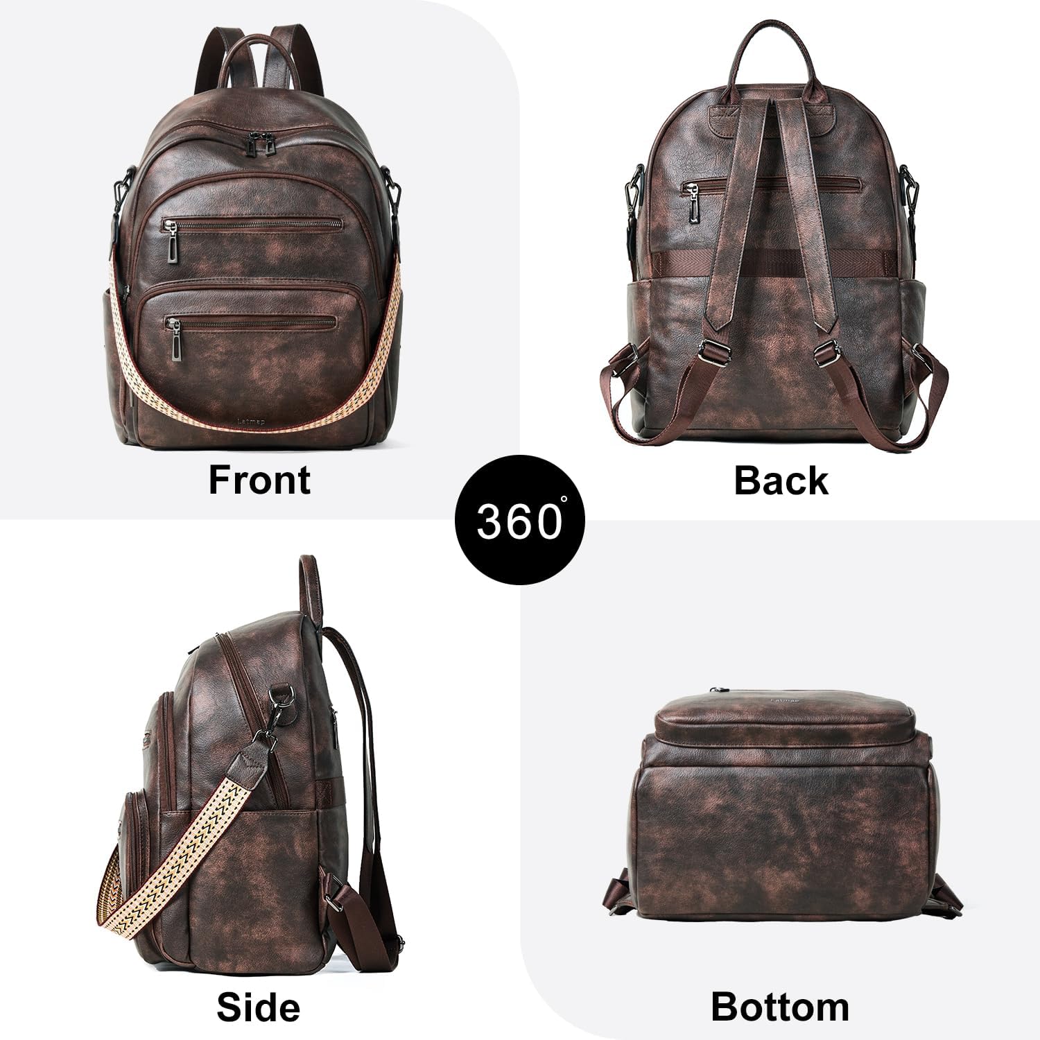 Backpack Purse for Women Laptop Backpack, Leather Travel Backpack Shoulder Bag Teacher College Daypack Work Handbag fits 14" Laptop-Coffee - Image 4