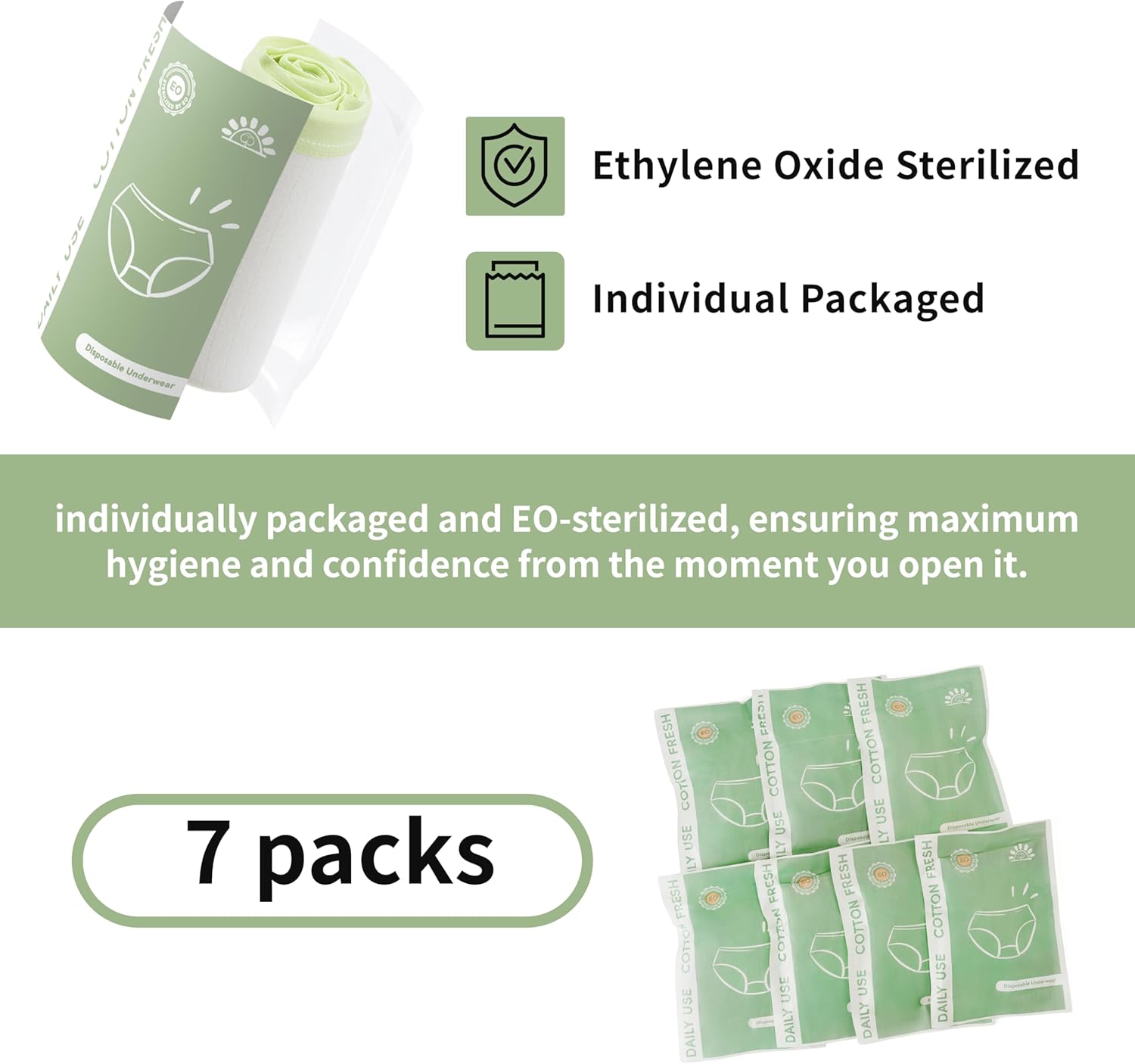 Women’s Real-Fit Disposable Cotton Underwear 7-Pack, Individually Wrapped Breathable Travel Panties, Soft Briefs - Image 2