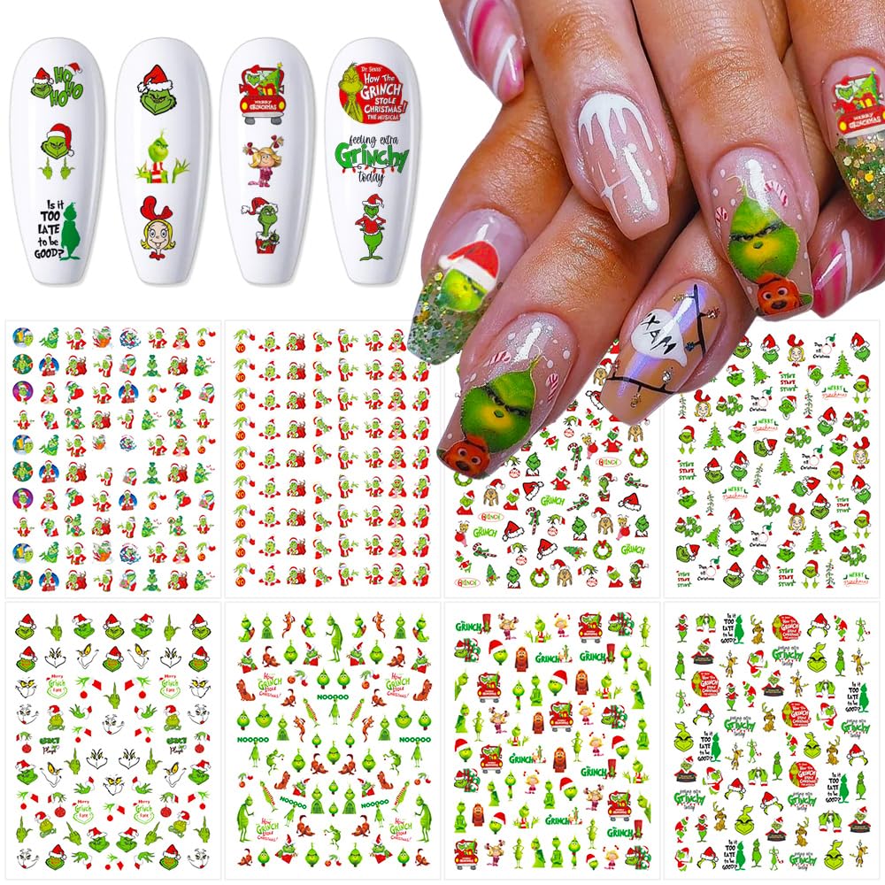 8 Sheets Christmas Nail Stickers Christmas Nail Decals 3D