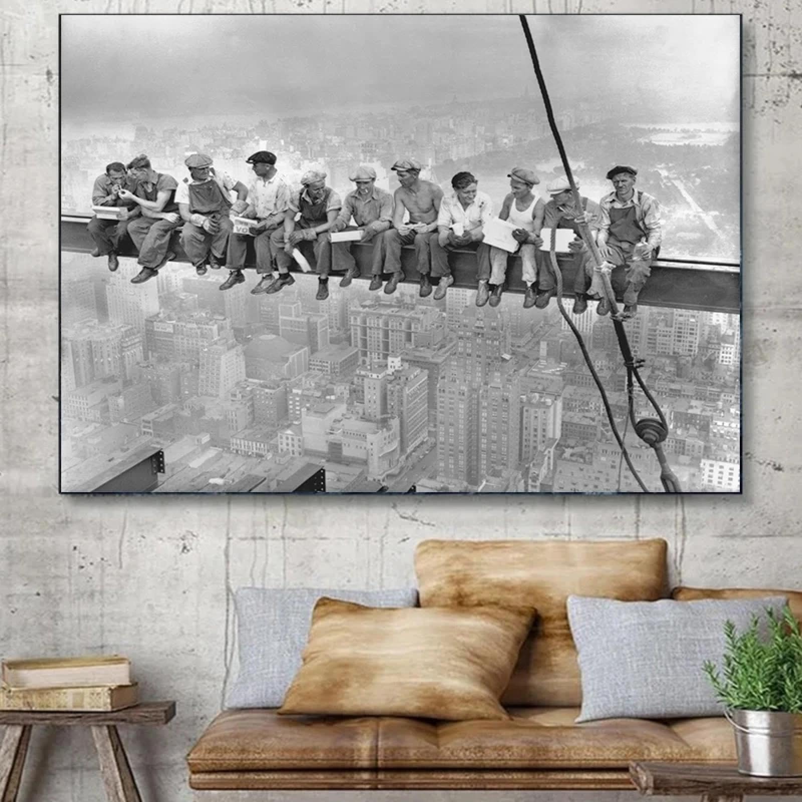 LSYALUCK Lunch Atop A Skyscraper Vintage Poster Prints Living Room Bedroom Home Decor New York Landscape Canvas Painting Wall Art 60x100cm(24x39in) innerframe