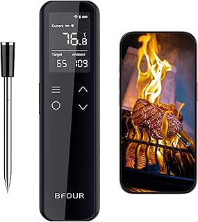 BFOUR WiFi kabelloses Fleischthermometer mit smartem eigenständigem LCD-Basis, ±0,5℃ Genauigkeit, Bluetooth Grillthermometer mit App-Steuerung, Bratenthermometer für Indoor- und Outdoor