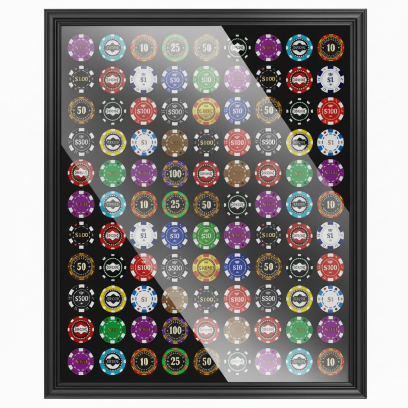 Silipull 99 Poker Chip Display Case 24 x 20 Inch Poker Chip Holder for 39/40mm Wall Mount or Tabletop Display Frame for Collectors Souvenir Gift — image 1
