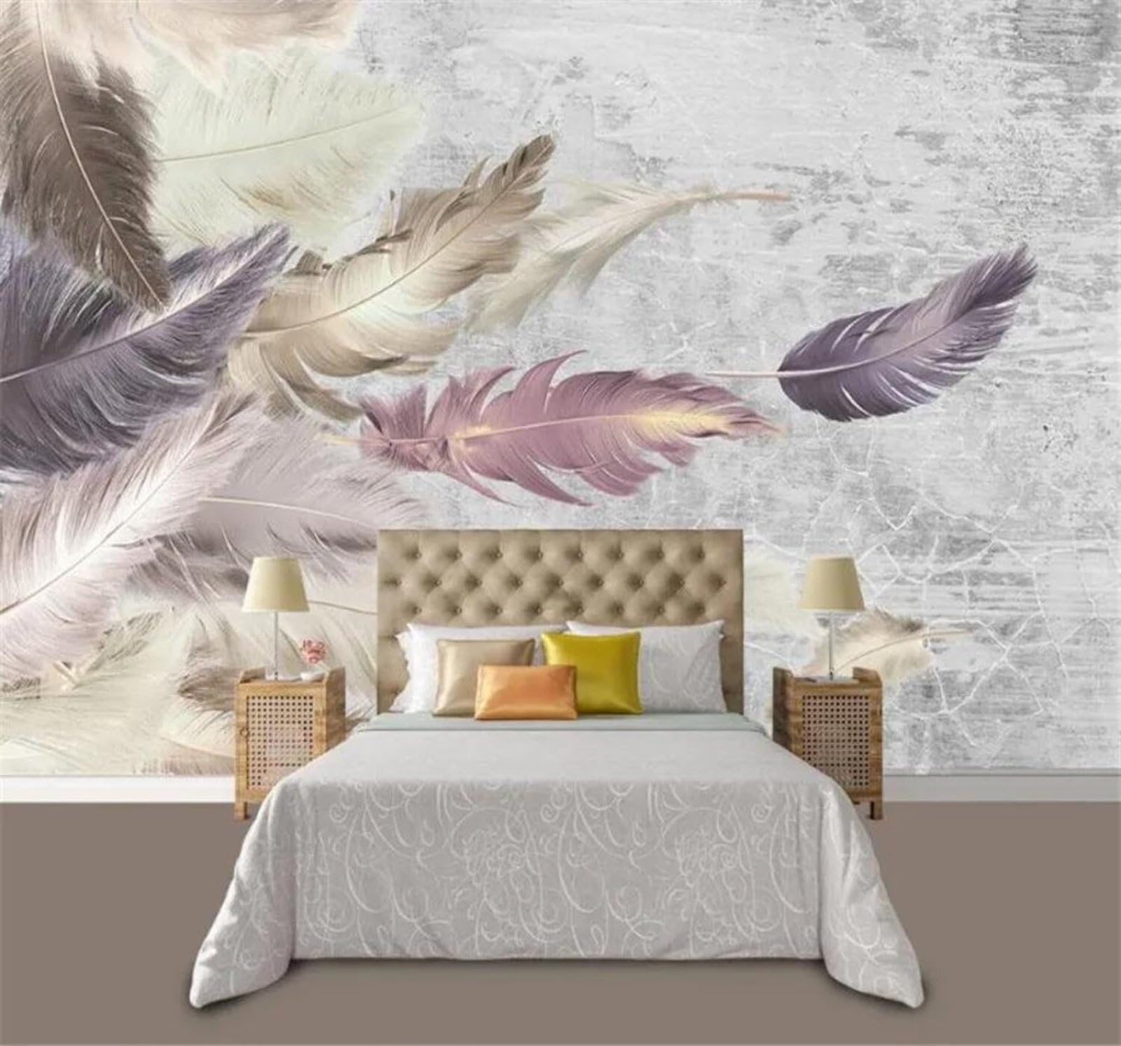 Tzxztt 400Cm×280Cm(B×H) Creative Retro Concrete Texture Feathers Modern 3D Wallpaper Premium Textured Silk Neutral Tones Material Ideal For Living Room Bedroom-400Cm×280Cm