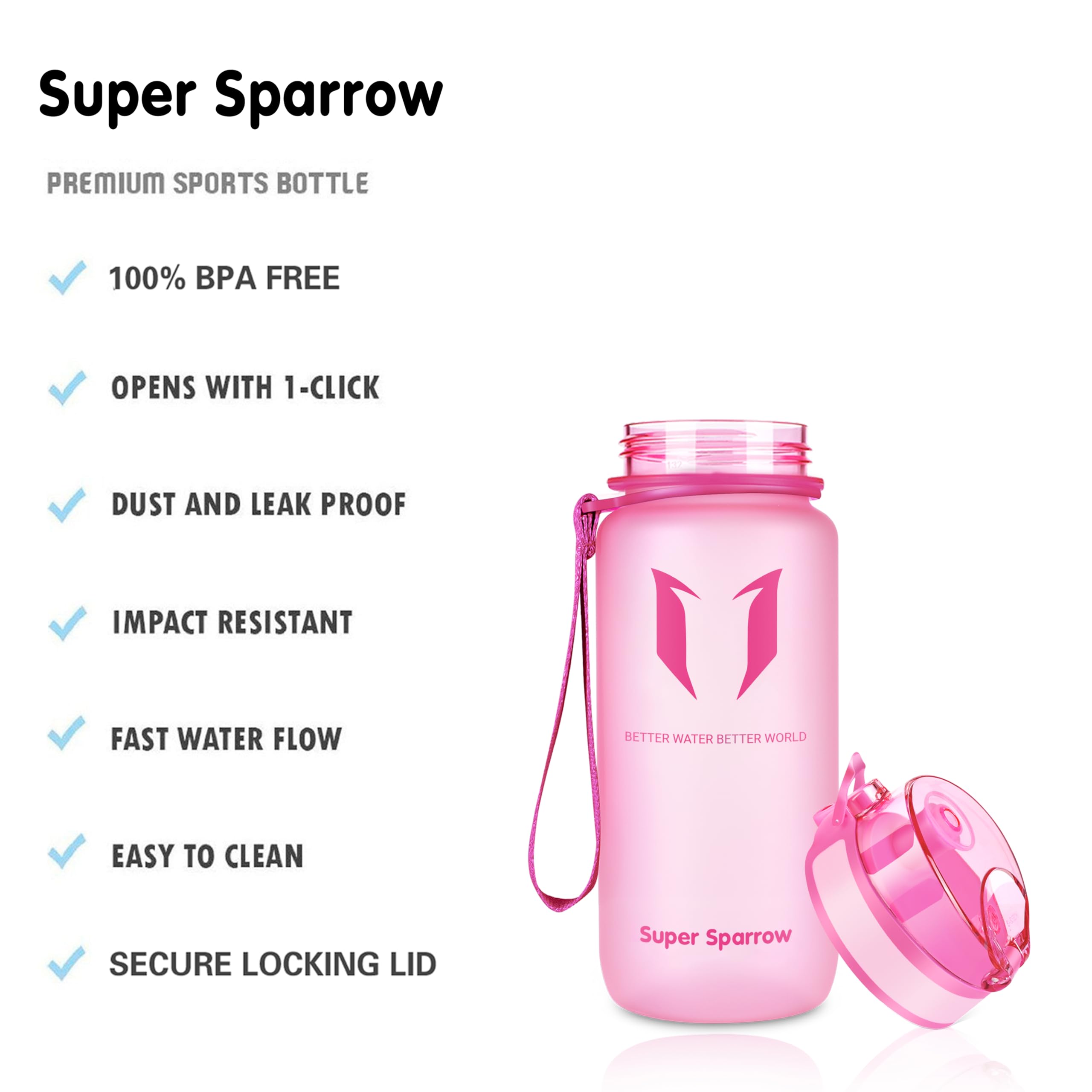 Super Sparrow Borraccia Sportiva & Bottiglia Bambini Senza Perdite - 350ml/500ml/750ml/1L/1.5L - Senza BPA