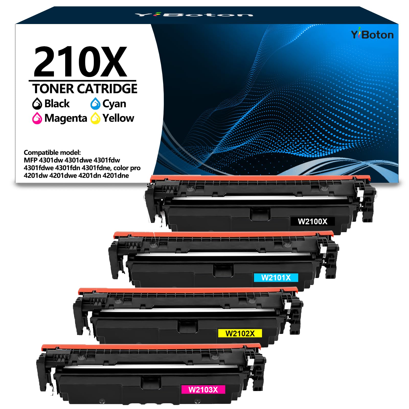 High Yield 210X Toner Cartridges 4-Pack | Compatible with Color Pro MFP 4301fdw MFP Pro 4301fdn 4201dw 4201dn Color PRP MFP 4301 4201 Printer,Black Cyan Magenta Yellow