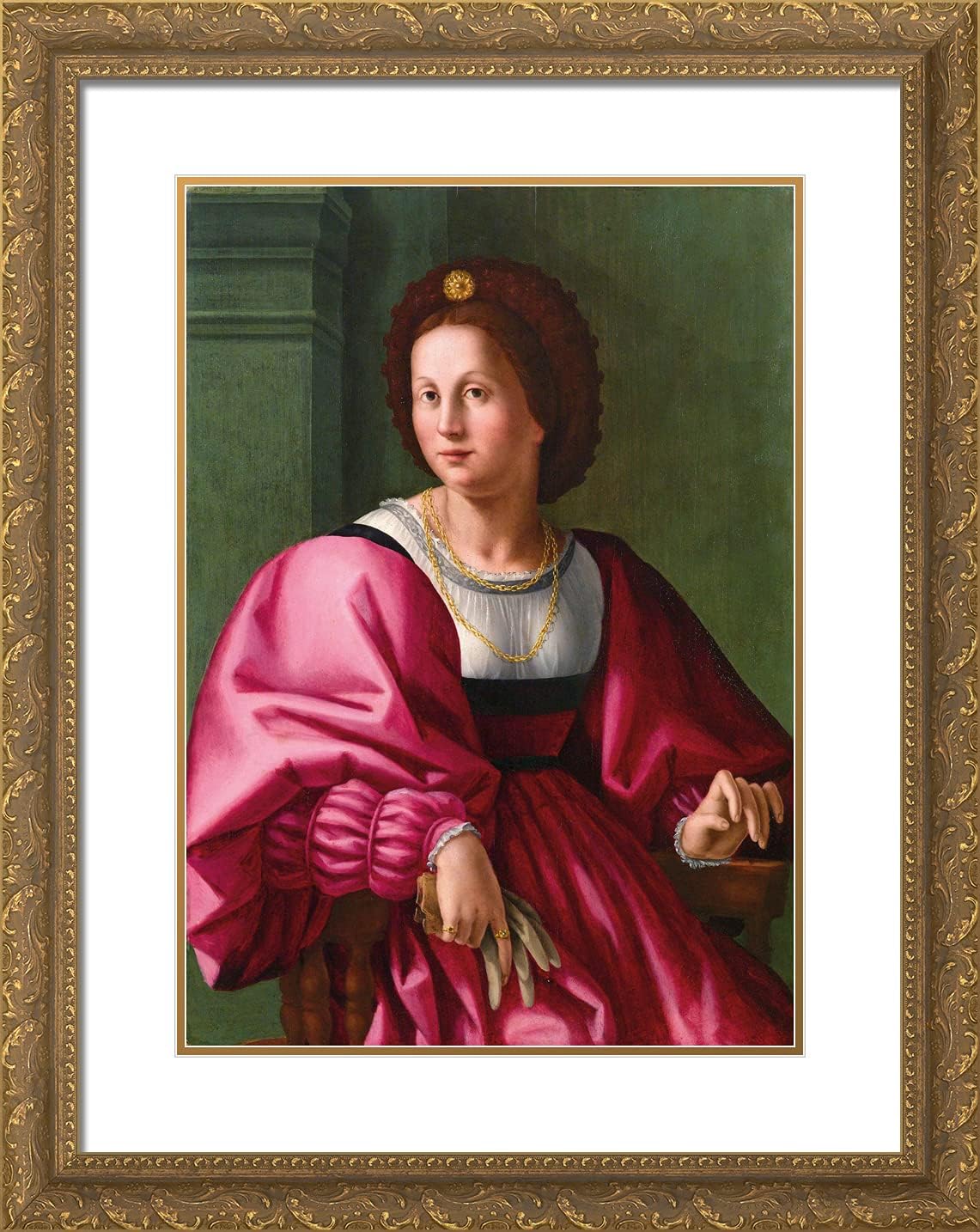 ArtDirect Del Sarto, Andrea 19x24 Gold Ornate Framed Art Print with Double Matting Titled: Portrait of a Lady